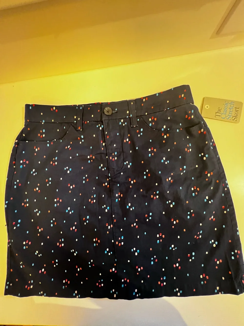 CROFT & BARROW CLASSIC STRETCH SKORT SIZE 10 MID-RISE NAVY W/RED WHITE BLUE DOT